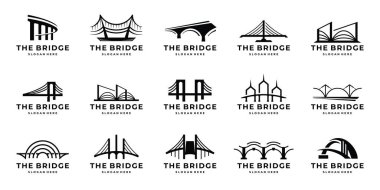 Köprü simgesi vektörü ayarlandı. Mimari illüstrasyon tabela koleksiyonu. inşaat sembolü veya logo ilham kaynağı.
