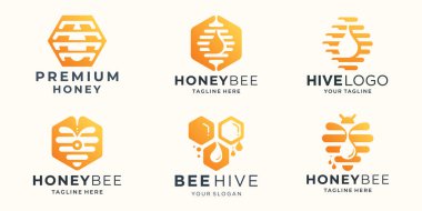 soyut logolar bal arısı, bal peteği, kovan bal primi tasarım şablonu çizimi.