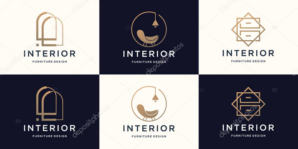 Set of furniture interior logo design template with simple and minimalist concept.