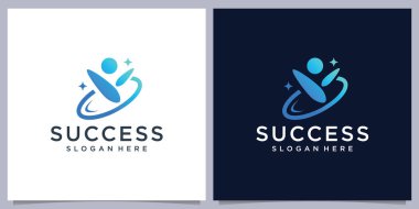 Yaratıcı Başarı insanların logo tasarımı. Liderlik logosu konsept vektör çizimi.