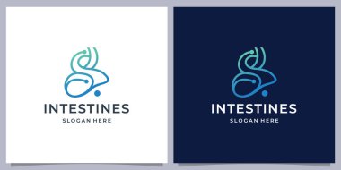 yaratıcı çizgi soyut bağırsaklar logo tasarım şablonu beyaz ve koyu arkaplan.