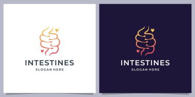 Sağlıklı sindirim logosu tasarımı, bağırsak hattı konsepti ve aşk sağlık hizmeti..