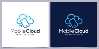 Geometri çizgisi konseptinde eşsiz bulut logosu tasarımı ve telefon tasarımı.