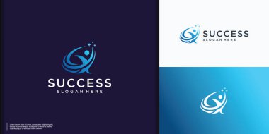 Soyut Başarı insanların logo şablon tasarımı. Liderlik logosu konsept vektörü