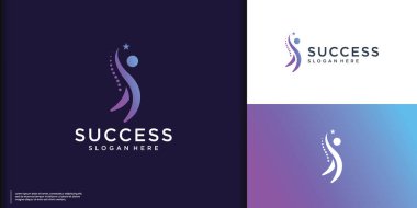 Başarı insanlar logo şablon tasarımı. Liderlik logosu konsepti. Sağlıklı yaşam vektörü çizimi.