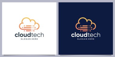 Cloud tech logo transfer veritabanı sunucu depolama logosu tasarımı ilhamı
