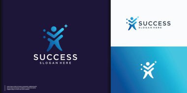 Yaratıcı iş başarısı İnsanlar Logosu tasarımı, insan liderlik simgesi, yıldız logo elementine ulaşma