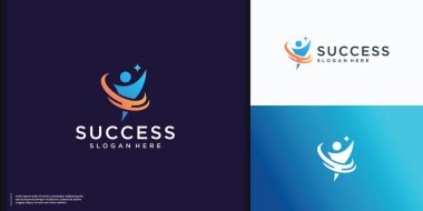 Yaratıcı iş başarısı İnsanlar Logosu tasarımı, insan liderlik simgesi, yıldız logo elementine ulaşma