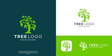 Ağaç logosu tasarım şablonu. yeşil renkli modern markalı ilham ağacı vektörü.