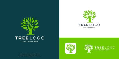Yaratıcı ağaç logosu tasarımı. Bahçe bitkisi doğal sembolleri. Vektör illüstrasyonu.