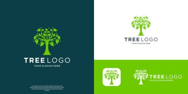 Yaratıcı ağaç logosu tasarımı. Bahçe bitkisi doğal sembolleri. Vektör illüstrasyonu.