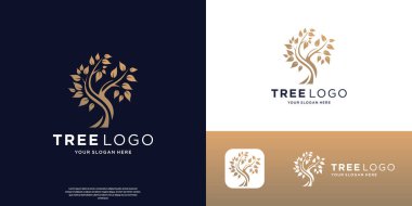 yaratıcı altın ağaç logosu ilham, doğa ağaç sembolü element.