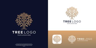 yaratıcı ağaç minimal logo vektör sembolü çizimi, doğa ağacı çizgisi sanat logosu tasarımı