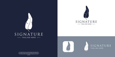 Tüy tüyü logo tasarımı, imza vektör illüstrasyonu.