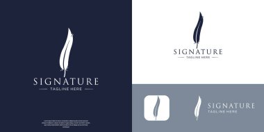 Tüy tüyü kalem logosu tasarımı, imza el yazısı vektör illüstrasyonu.