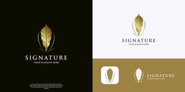 Lüks tüy tüyü logo tasarım şablonu. Şirketiniz için birleşik altın rengi..