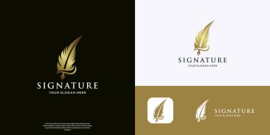 Yaratıcı tüy tüyü mürekkep tasarımı. kalem imzası logo tasarımı.