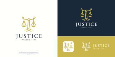 Vektör illüstrasyonunu ölçekle. Avukat logosu vektör tasarımı. Adalet hukuku logosu tasarım şablonu