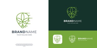 İğne konum biçimli minimalist kenevir yaprağı logosu.