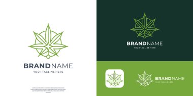 Minimalist kenevir logosu yeşil yapraklar ve daire çizgisi tasarımı.