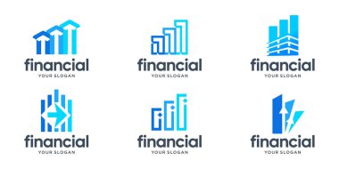 finansal logo koleksiyonu, şirketler için ok tasarımları, danışmanlık, mavi renkli markalaşma ile finans.