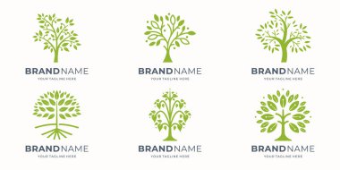Ağaç logosu dizaynı. Bahçe bitkisi doğal sembolleri. Yaşam Ağacı İş İşaret Koleksiyonu Yapıyor.