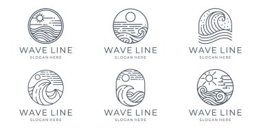 Monoline dalgası logo şablonu, okyanus dalgası logosu minimalist dizayn şablonu.