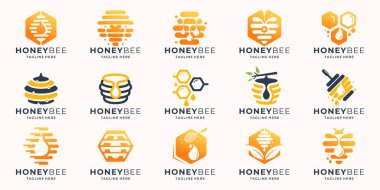 Bal arısı logosu dizaynı ilham kaynağı. vektör koleksiyonu bal peteği, marka için renkli, modern konsept.