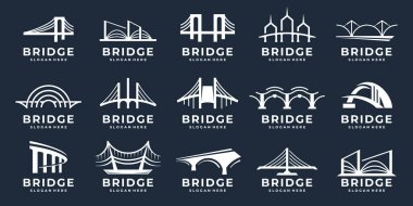 Köprü logoları. Koyu arkaplanda soyut köprü konsept koleksiyonu.