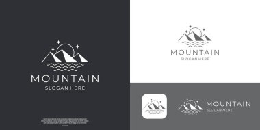 Minimalist güneş gün batımı dağ tepesi manzarası logo taşıyıcısı ilhamı ile gün doğumu.