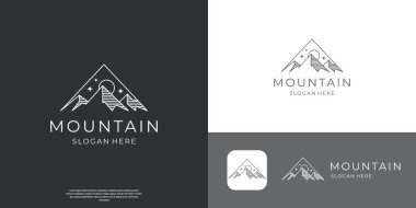 Minimalist güneş gün batımı dağ tepesi manzarası logo taşıyıcısı ilhamı ile gün doğumu.