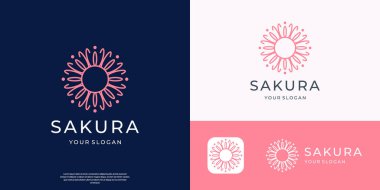 Feminen kiraz çiçeği logosu minimalist çizgi sanat tasarımı.
