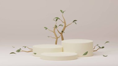 3d arkaplan ürünleri minimal podyum sahne ürünleri arka planı yaprak geometrik platformla gösteriyor. ahşap podyum ve ahşap levhalar arka plan 33D görüntüleme sahne gösterimi.