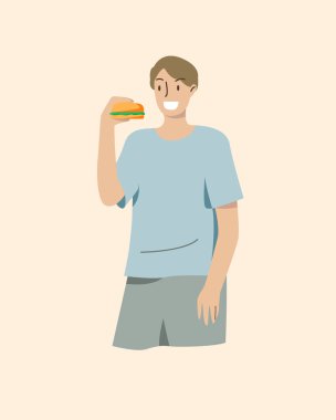 Man cartoon character eating pizza for meal.Fast food.vector illustration