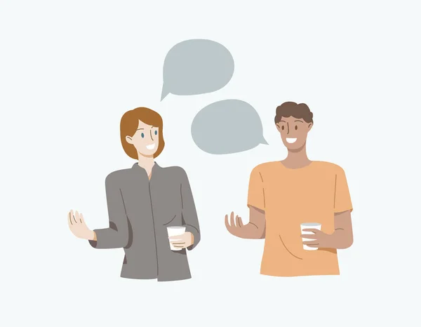 People Talking Telling Speaking Communication Concept Couple Chatting Speech Bubbles — Stok Vektör