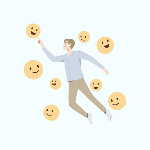 stock vector Happy people jumping or floating in air for joyful with smile icon.The concept of happiness, joy and success.Vector illustration.