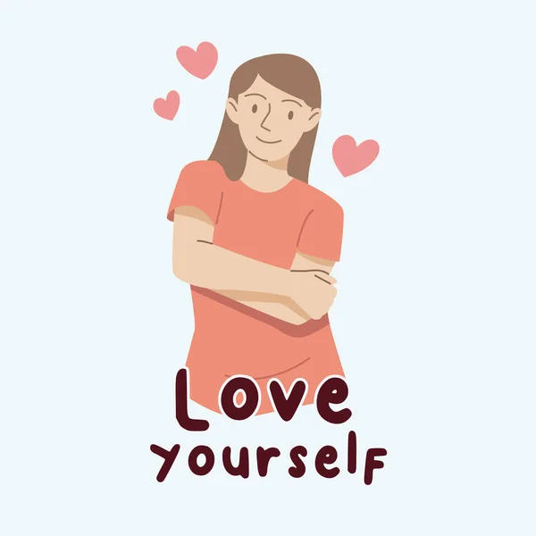 People Holding Hearts Shape Love Yourself Text Self Love Self — стоковый вектор