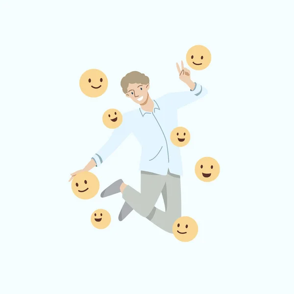 Ευτυχισμένοι Άνθρωποι Πηδούν Αιωρούνται Στον Αέρα Για Χαρούμενη Χαμόγελο Εικονογράφησης — Διανυσματικό Αρχείο