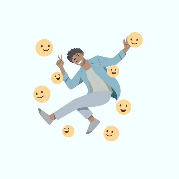 Ευτυχισμένοι Άνθρωποι Πηδούν Αιωρούνται Στον Αέρα Για Χαρούμενη Χαμόγελο Εικονογράφησης — Διανυσματικό Αρχείο