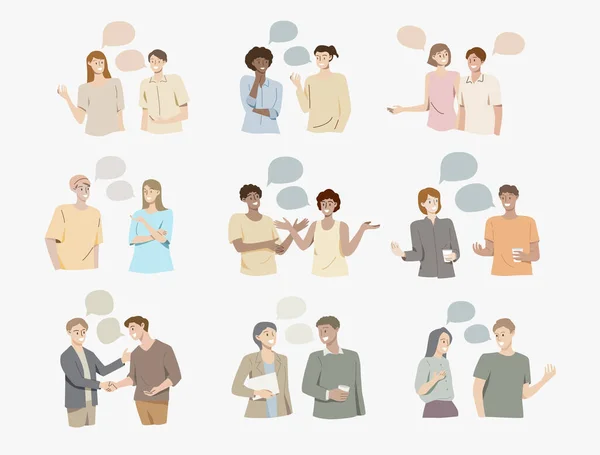 People Talking Telling Speaking Communication Concept Couple Chatting Speech Bubbles — Stockvector
