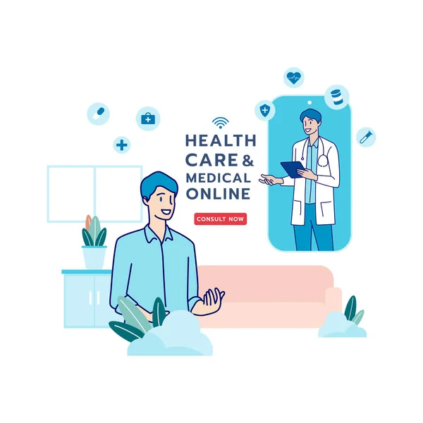 Telesanità Telemedicina Medico Online Clinica Online Servizio Medico Online Sanità — Vettoriale Stock