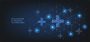 Healthcare and medical icon pattern innovation digital technology technology background. Medical, science and technology concepts. Abstract futuristic design. Vector illustration.