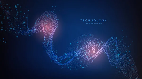ハイテクデジタル技術の未来的な回路デジタル 概要未来的曲線デジタルラインデザイン現代的未来的デザインデジタルランドスケープパターン技術ベクトルイラスト — ストックベクタ