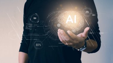 Yapay Zeka veya Yapay Zeka Analiz Bilgileri. Teknoloji ve Bilim, Makine Öğrenme Sistemi. Yüksek teknoloji ve gelecekçi dünya. Dijital kavram geçmişi..