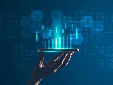 El ele tutuşma mobiletini kapatın. Ticaret ve yatırımlar. İş ve finansal kavramlar. Finansal teknoloji.