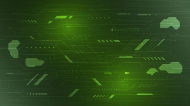 Yeşil dijital çizgiler ve teknolojik arayüz elemanlarıyla soyut gelecek HUD vektör arkaplanı.