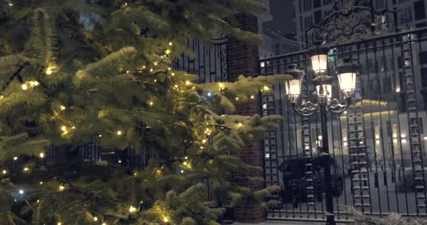 Fortes Chutes Neige Soir Noël Sur Fond Arbre Noël Une — Video