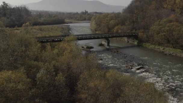 Old Railway Bridge River Drone Flight Bridge Old Narrow Gauge — Stock Video