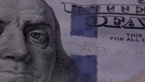 100 Доларів Сша Банкнота Extreme Macro Фрагмент Стодоларової Купюри Гроші — стокове відео