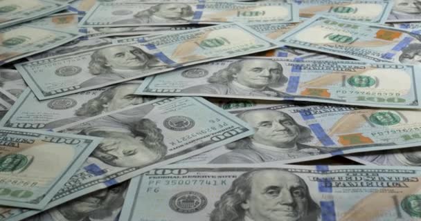 American One Hundred Dollar Paper Money Pile Desk Dollar Bills — Stock Video